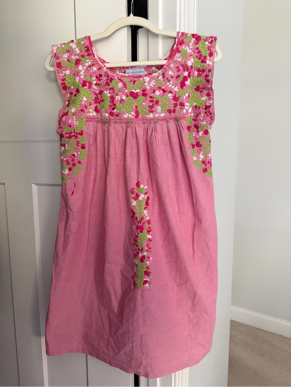Mi Golondrina pink embroidered sleeveless dress